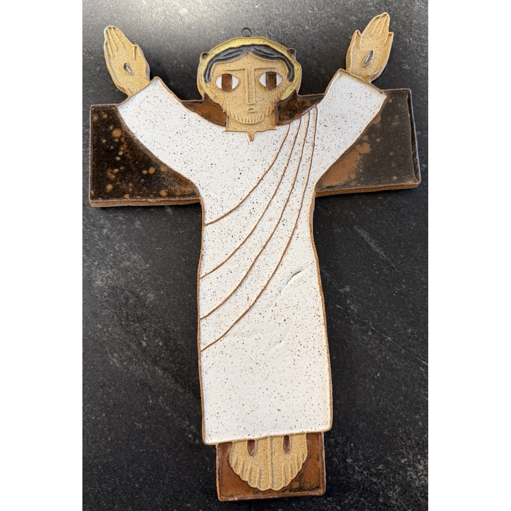 Vtg St Andrew's Abbey Jesus Ceramic Plaque Fr Maur Van Doorslaer Valyermo 11.5"